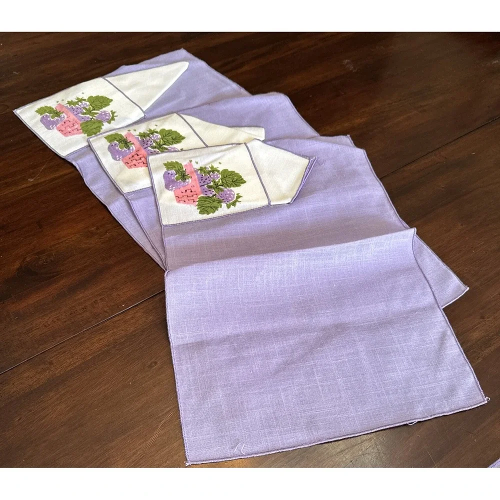 Vintage Placemats &‎ Napkins Set for Four Screen Print Pocket Purple Farmhouse